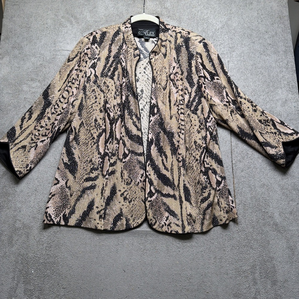 Alex Evenings Tiger Stripe Jacket Top Set Women's 1X Stretch Evening Cocktail